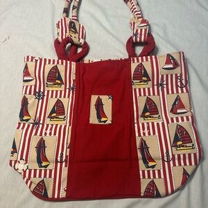 Nautical Red and Tan Large Tote Bag